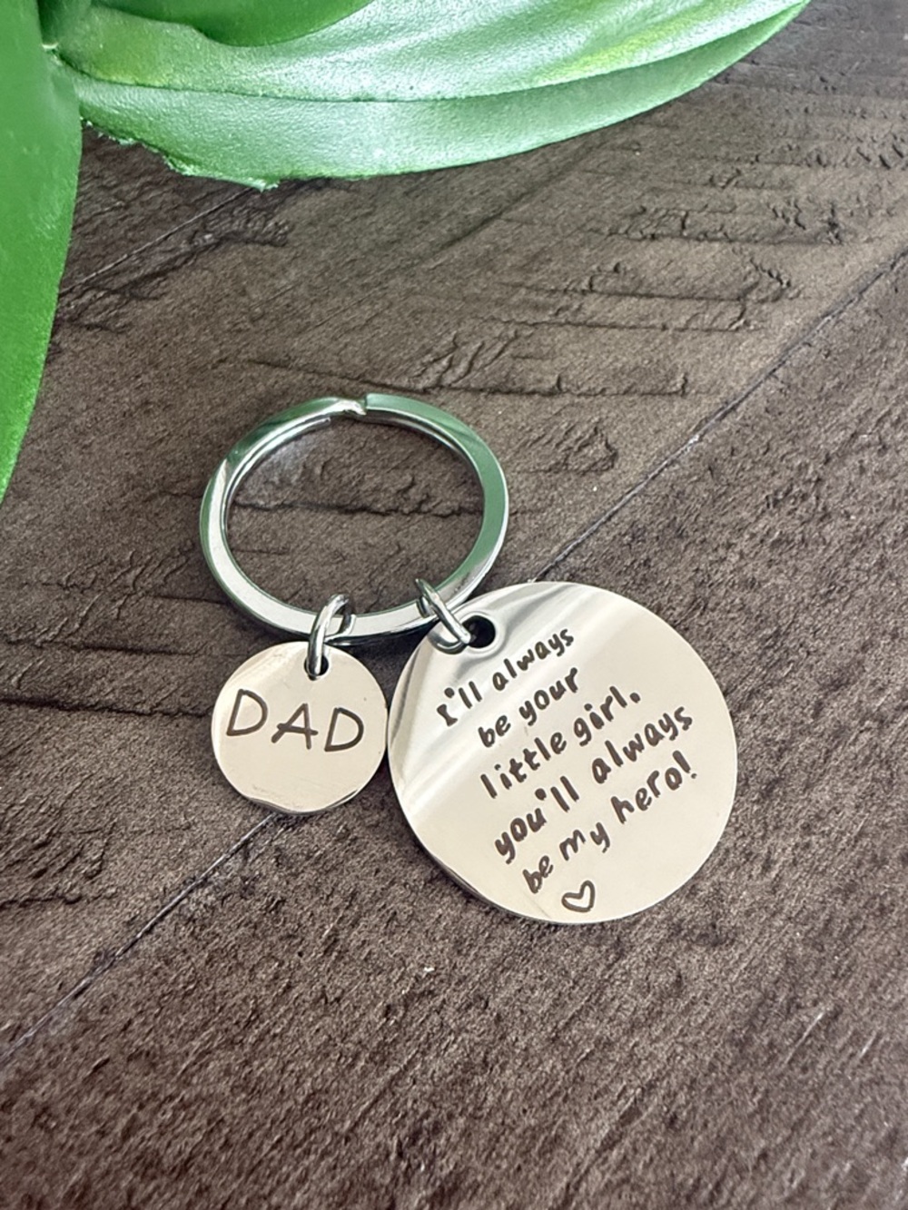 Engraved "Dad" Round Keychain - Silver Tone